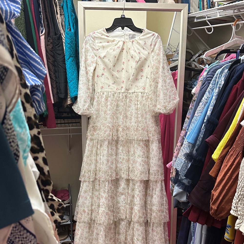 Dainty Jewells Ivory Floral Tiered Maxi Dress